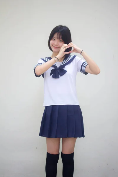 Japonais Adolescent Belle Fille Dans Étudiant Donner Coeur — Photo