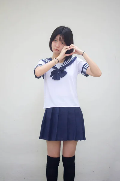 Japoński Nastolatek Piękne Dziewczyna Student Dać Serce — Zdjęcie stockowe