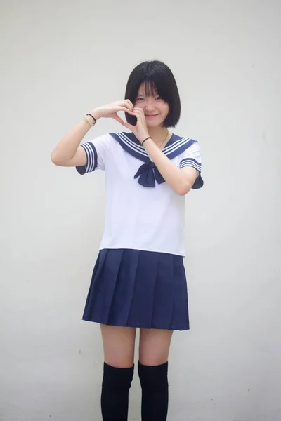 Japonês Teen Bela Menina Estudante Dar Coração — Fotografia de Stock