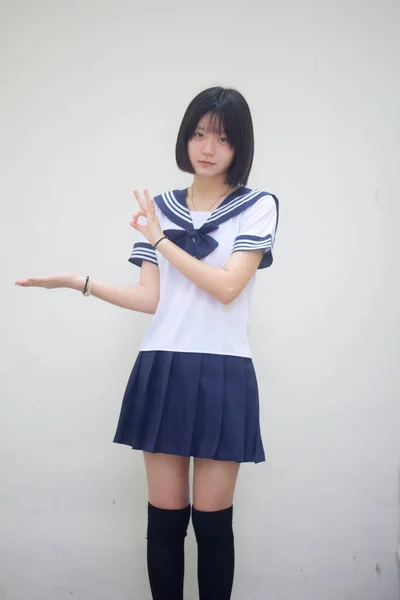 Japans Tiener Mooi Meisje Student Show Hand — Stockfoto