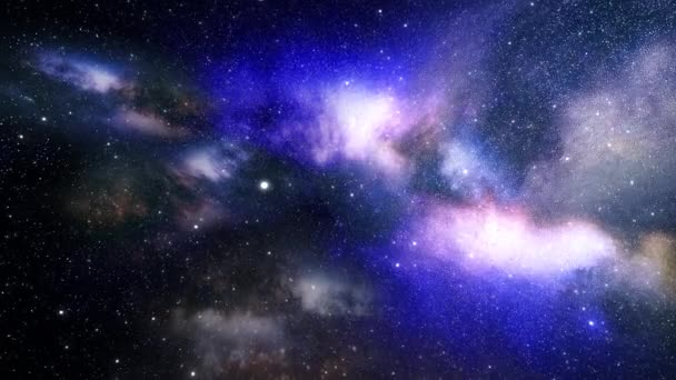 Kosmische Fantasieachtergrond Van Bewegende Sterrenhopen Sterrenstelsels Gloeiende Sterrenbeelden Oneindige Uitgestrektheid — Stockvideo