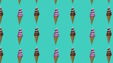 Looped repeating animated background with Luma Matte ice cream. Seamless minimal motion design, ice cream in waffle cups. Bright colored pattern, art. High quality 4k footage