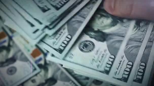 Homem Rico Segurando Uma Pilha Dinheiro Contando Seus Ganhos Ganhos — Vídeo de Stock