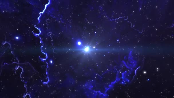 Пролітає Крізь Простір Мерехтливої Яскравої Суперзірки Через Скупчення Галактик Повторювані — стокове відео