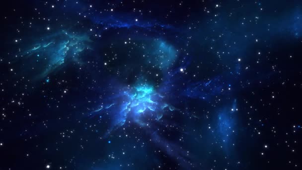蓝色发光的星系飞驰而过 飞向宇宙的远端 太空旅行 科学动画背景 4K镜头 — 图库视频影像