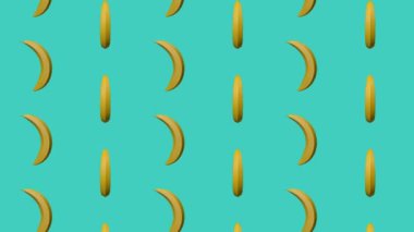 Soyut sanat geçmişi, 3 boyutlu animasyon. Döngülü hareket grafiği. Muzları Luma Matte arka planında dönerek hareket ettiriyor. Kusursuz döngü şekli. 4k görüntü