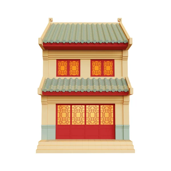 Chinatown Shophouse Rendering Illustration Element — Stockfoto