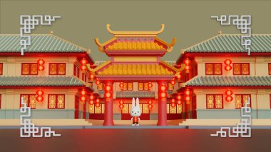 Çin Yeni Yılı Tavşan Kopyalama Boşluğu 01 3B Resim Kompozisyonu