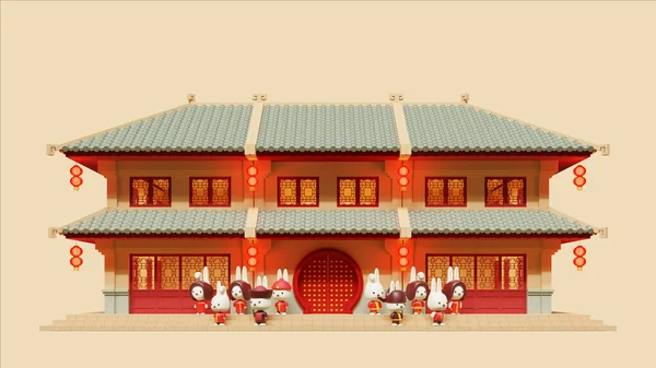 Chinees Nieuwjaar Van Konijn Kopieerruimte Met Render Illustratie — Stockfoto