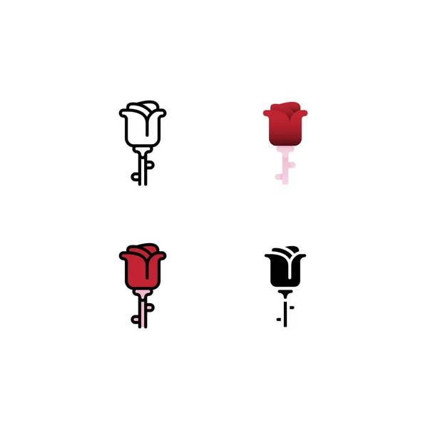 Valentine Rose Icon Style Linie Verlauf Flach Farbumriss Und Glyph — Stockvektor