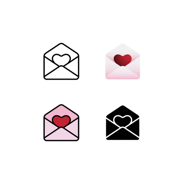 Valentine Love Letter Icon Style Linie Verlauf Flach Farbumriss Und — Stockvektor