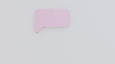 Sevgililer Günü sohbetinin 3 boyutlu canlandırması, konuşma balonunun birinde kırmızı kalp şekli, ve diğer konuşma balonunda noktalar.