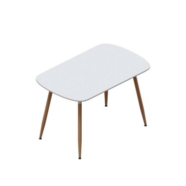 Yuvarlak Tahta Bacaklı Yemek Masası ve Yuvarlak Beyaz Üst Üç Boyutlu Resim Tasarım Elemanı