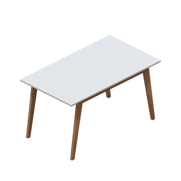 木製の脚とホワイトトップ3Dレンダリングイラストデザイン要素とダイニングテーブル — ストック写真