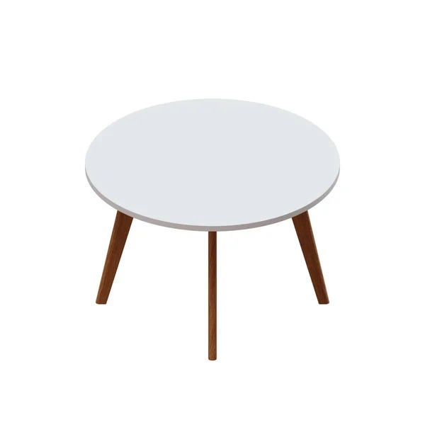 木制腿与白色顶部3D渲染设计元素的圆桌餐桌 — 图库照片