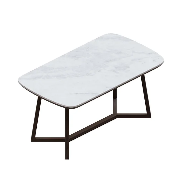 具有独特木腿和白色大理石顶部3D渲染设计元素的餐桌 — 图库照片