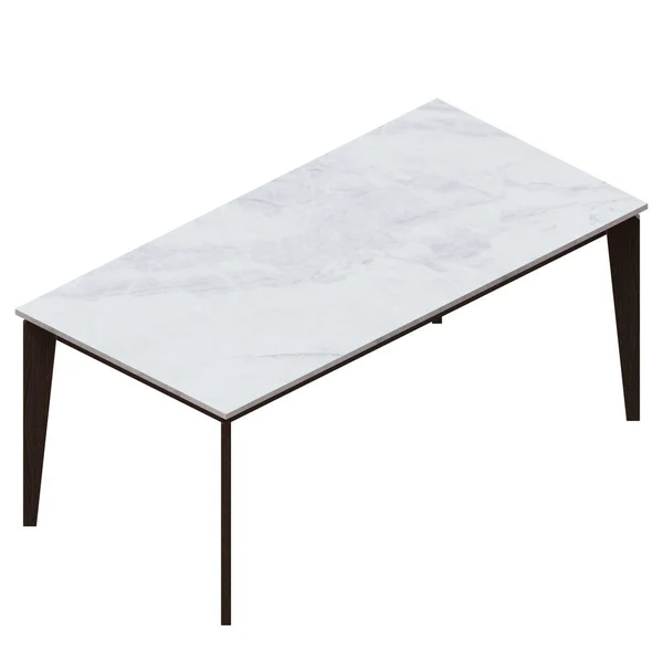 木腿与正方形白色顶部3D渲染设计元素餐桌 — 图库照片