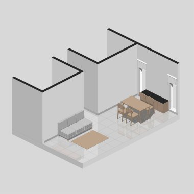 Oturma odası 3D Isometric Vektör İllüstrasyonu 02