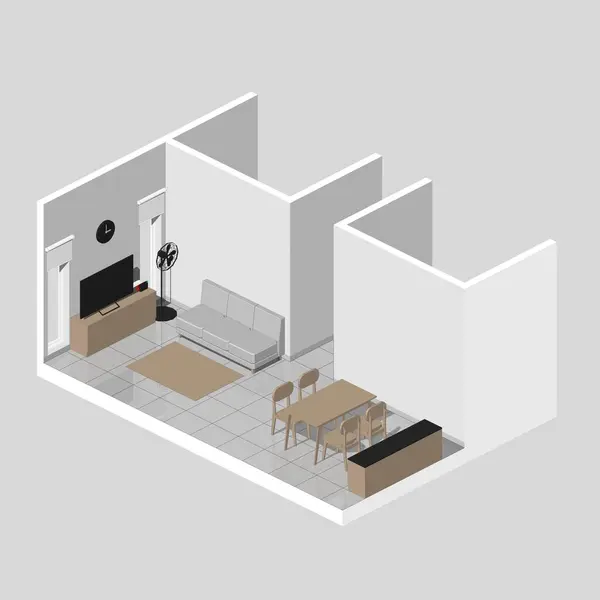 Illustration Vectorielle Isométrique Salon — Image vectorielle