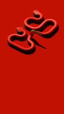 2025 Çin Yeni Yılan Yılan Dikey Kompozisyonu Sağ Görünüm 3B Çizim