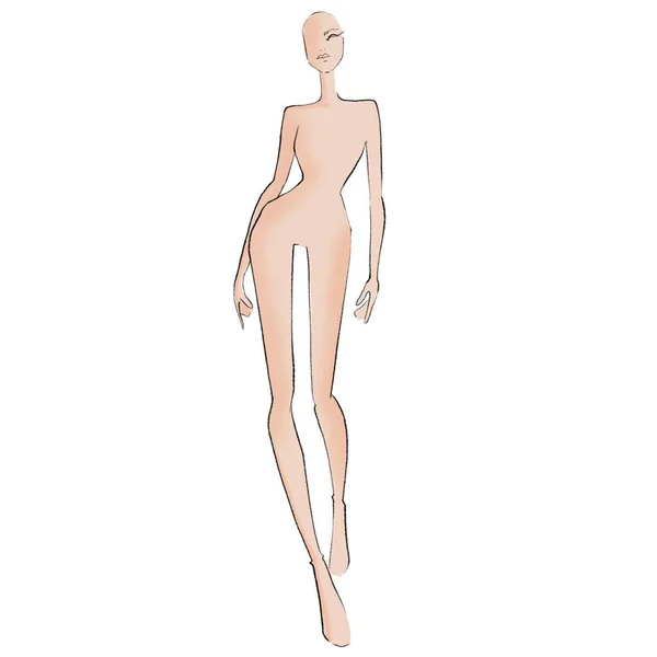 Modelli Moda Croquis Una Figura Donna Sfondo Bianco — Foto Stock