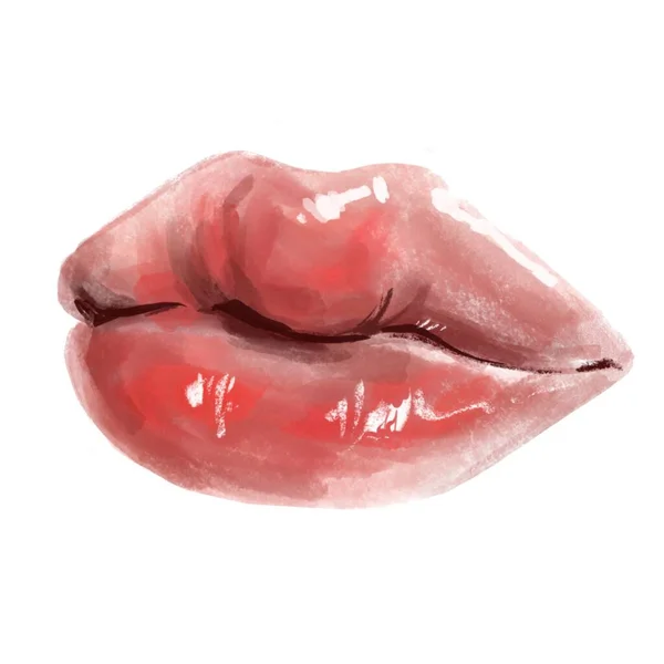 Aquarell Digitale Illustration Von Sexy Weiblichen Lippen Auf Weißem Hintergrund — Stockfoto