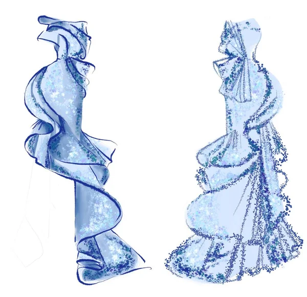 Ескіз Вечірньої Сукні Модна Ілюстрація Білому Тлі Ідеї Друку — стокове фото