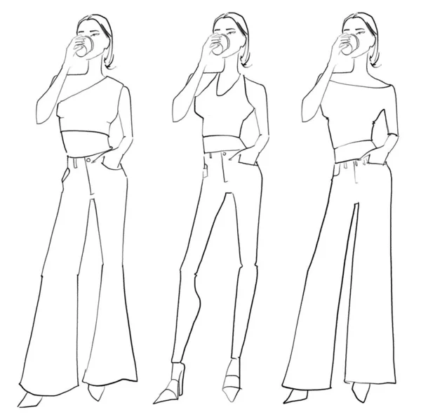 Жінки Стильному Вбранні Ескіз Мода Подія Ілюстрація Білому Тлі Крокіс — стокове фото