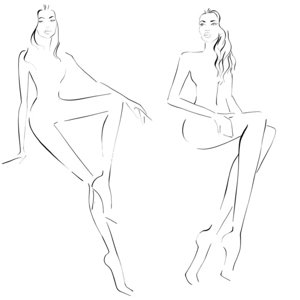 Fashion Templates Croquis Figure Woman White Background Sitting Pose — Stock Photo, Image