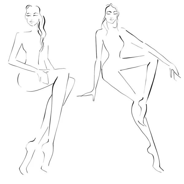 Szablony Mody Krokisie Figura Kobiety Białym Tle Pozycja Siedząca — Zdjęcie stockowe