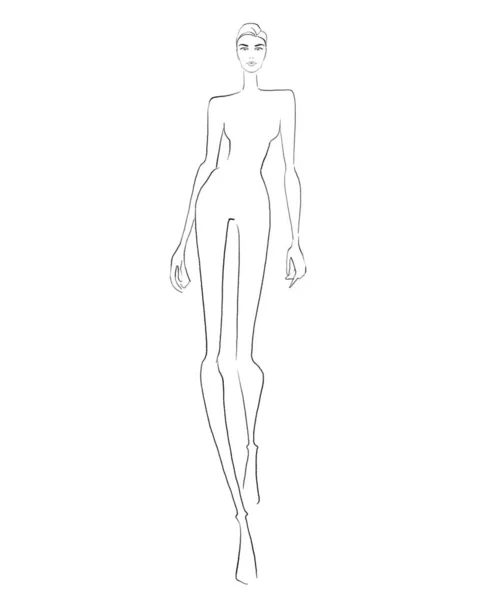Moda Şablonları Kroki Beyaz Arka Planda Bir Kadın Figürü — Stok fotoğraf