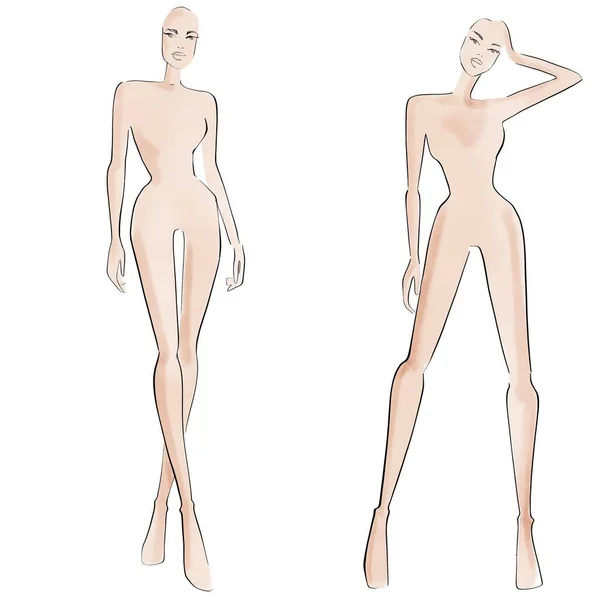Modelli Moda Croquis Una Figura Donna Sfondo Bianco — Foto Stock