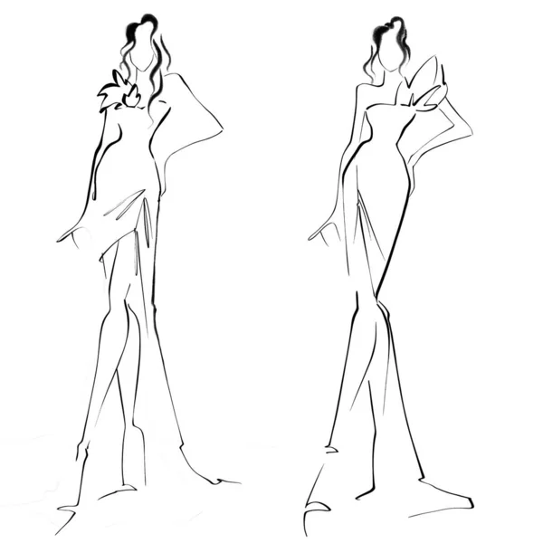 Sketch Fashion Ilustración Sobre Fondo Blanco Mujer Vestido Noche Croquis — Foto de Stock