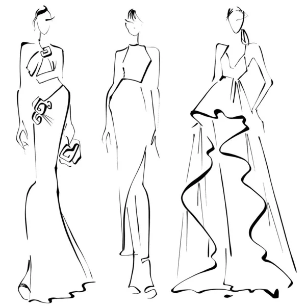 Sketch Fashion Ilustración Sobre Fondo Blanco Mujer Vestido Noche Croquis —  Fotos de Stock