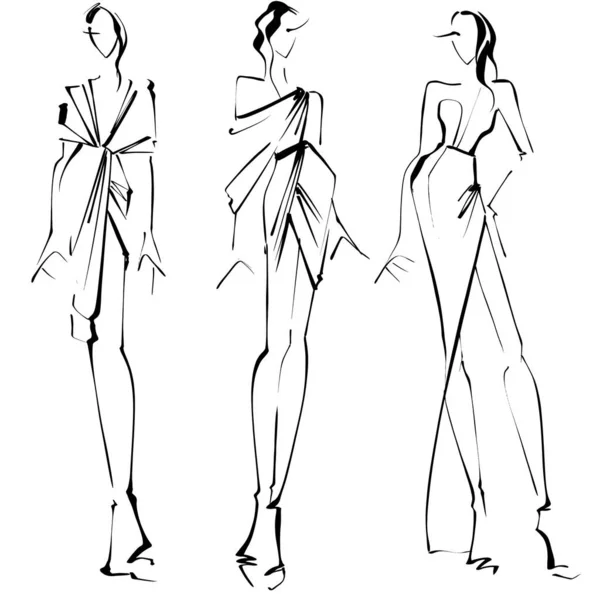 Εικονογράφηση Μόδας Sketch Λευκό Φόντο Γυναίκα Βραδινό Φόρεμα Croquis Ένα — Φωτογραφία Αρχείου