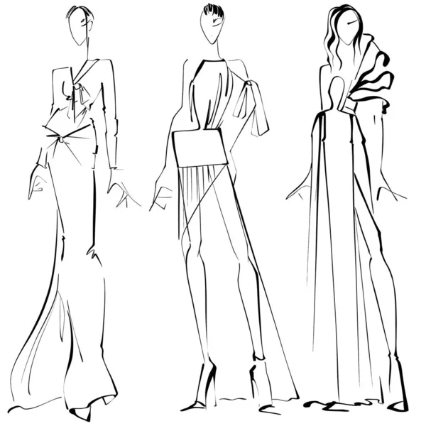 Εικονογράφηση Μόδας Sketch Λευκό Φόντο Γυναίκα Βραδινό Φόρεμα Croquis Ένα — Φωτογραφία Αρχείου