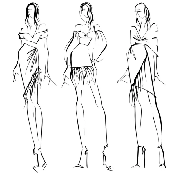 Ескіз Модна Ілюстрація Білому Тлі Жінка Вечірній Сукні Квесту Легкий — стокове фото