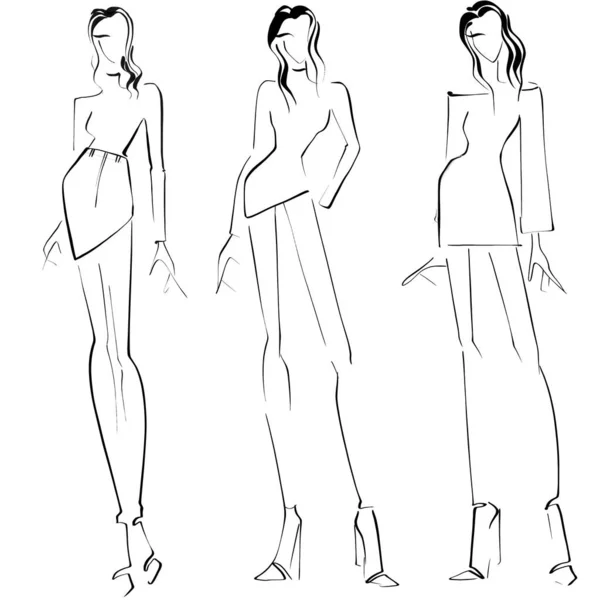 Sketch Fashion Ilustracja Białym Tle Kobieta Wieczorowej Sukience Croquis Łatwy — Zdjęcie stockowe