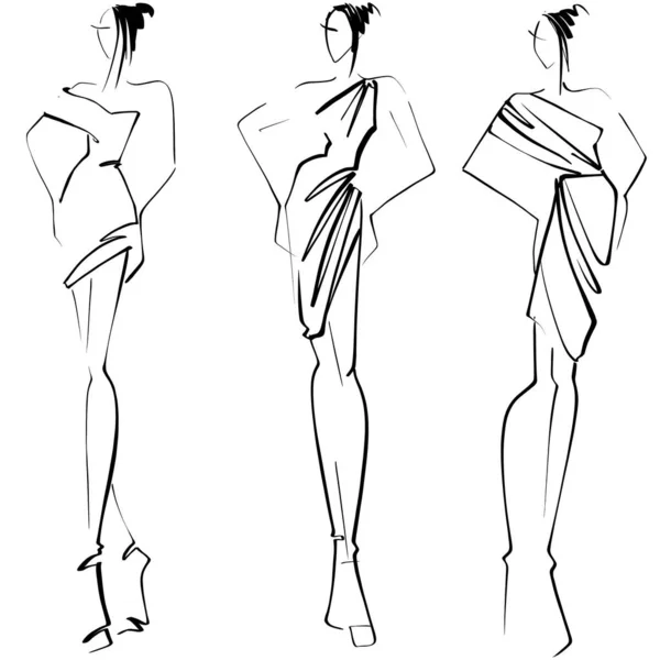 Εικονογράφηση Μόδας Sketch Λευκό Φόντο Γυναίκα Βραδινό Φόρεμα Croquis Ένα Εικόνα Αρχείου