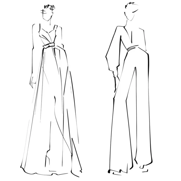 Desenho Moda Ilustração Sobre Fundo Branco Mulher Vestido Noite Croquis — Fotografia de Stock