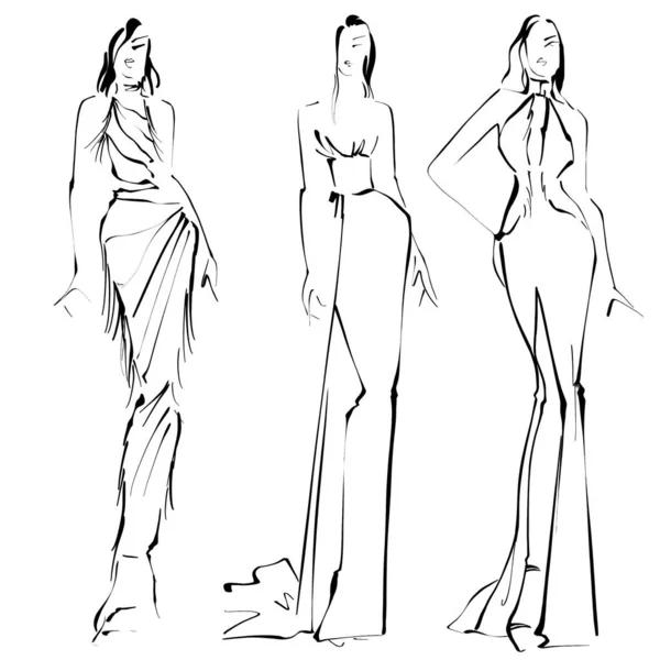Esquisse Mode Illustration Sur Fond Blanc Femme Robe Soirée Croquis — Photo