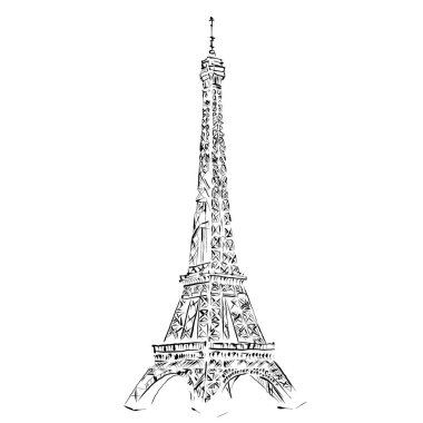   Beyaz arka planda Eyfel Kuleleri. Paris. Renklendirme için Şehir Resimleri. Geçmişi. Şehiri. Çizgi tarzı. Çizim