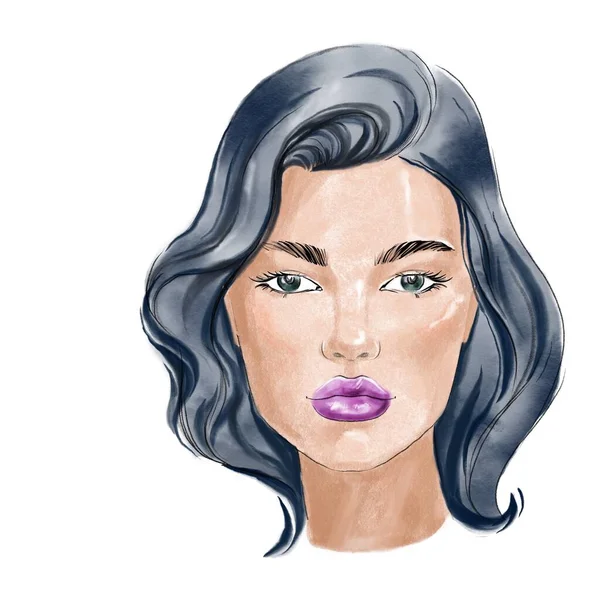 Portret Kobiety Styl Mody Ilustracja Reklamy Produktów Kosmetycznych Makijażu Artystów — Zdjęcie stockowe