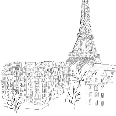   Paris. Renklendirme için Şehir İllüstrasyonu. Geçmişi. Şehiri. Satır biçimi