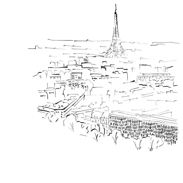 白色背景上的埃菲尔铁塔 城市色彩图解 线条风格 — 图库照片