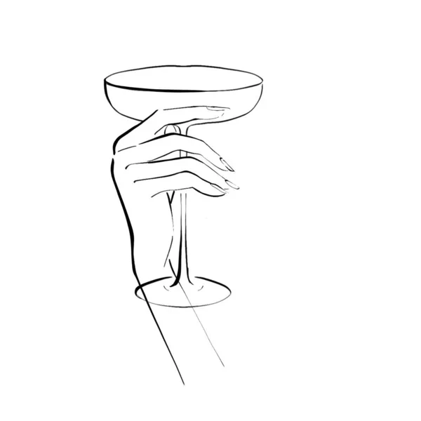 Elinde Martini Bardağı Var Çizgi Tarzında Bir Çizim Davetiyeler Broşürler — Stok fotoğraf