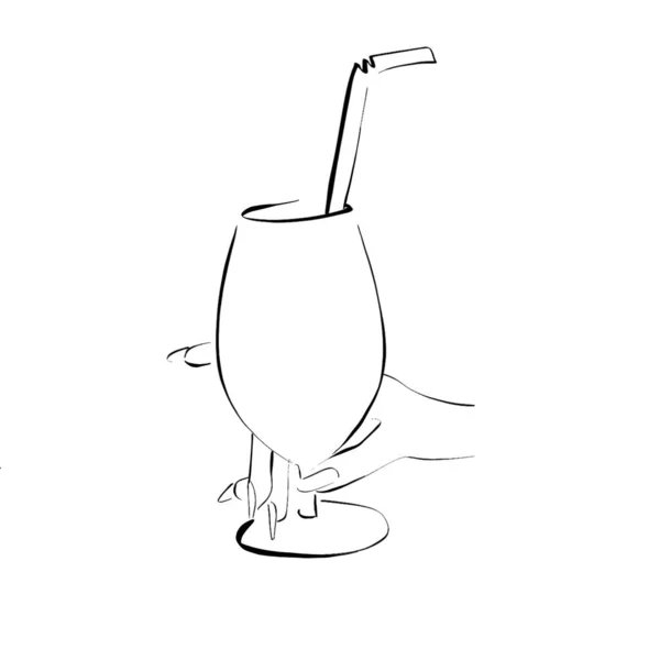 Bicchiere Cocktail Mano Illustrazione Stile Linea Oggetti Biglietti Invito Opuscoli — Foto Stock