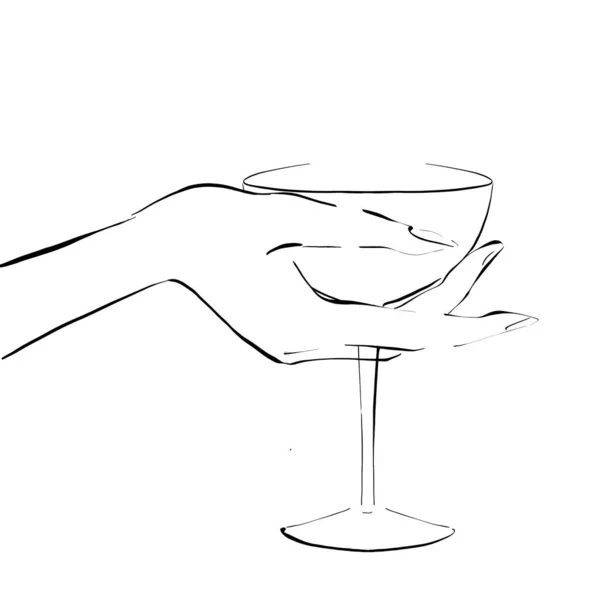 Bicchiere Martini Mano Illustrazione Stile Linea Oggetti Biglietti Invito Opuscoli — Foto Stock