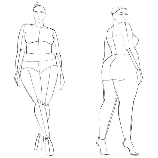 Zakrzywione Szablony Mody Krokisie Figura Krzywego Modelu Białym Tle Kobieta — Zdjęcie stockowe