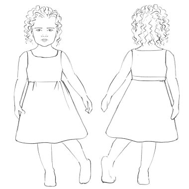 Moda şablonları Croquis 4-6 yaşlarında bir kız Moda tasarımları için ön ve arka plan çizimi beyaz arkaplan üzerinde bir çocuk figürü